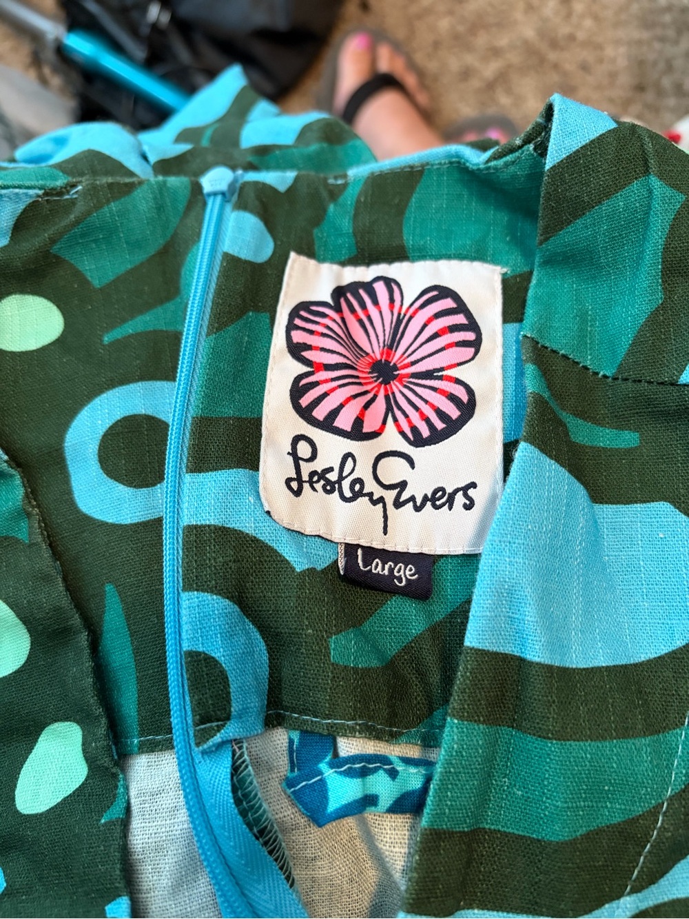 Lesley Evers Green & Teal Printed Women's Dress - Large